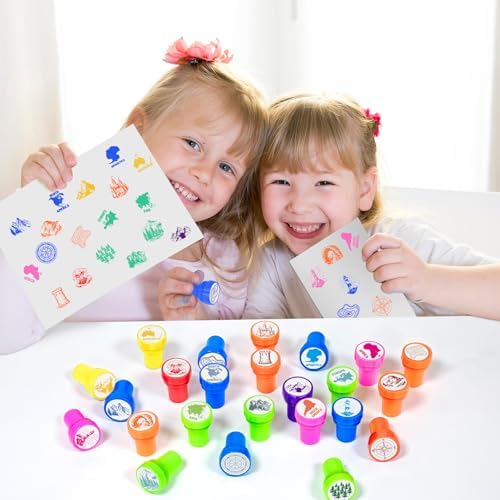 Cinrobiye 24 Pcs Geography Adventure Stampers Party Favor Set, Cute World Map Stamps for Kids Birthday Party, Classroom Rewards, Educational Learning Toys, Goody Bag Fillers, Themed Party Supplies - Image 6