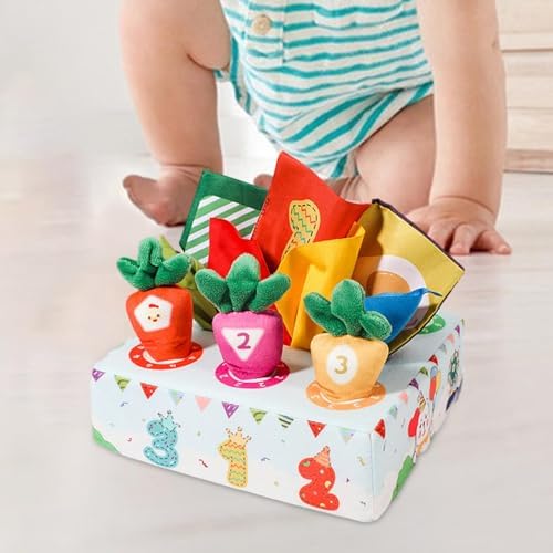 predolo Baby Tissue Box Carrot Mat 2 in 1 Creative Interactive Toy Busy Pull Tissues Activities for Preschool Infants Toddlers Babies, Amusement Park - Image 5