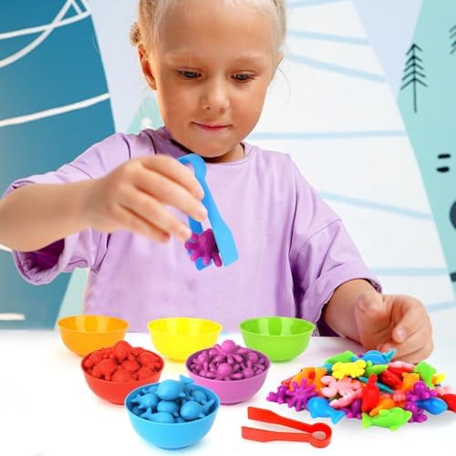 AMOR PRESENT 56 Couting Animals, 6 Sorting Bowls, 2 Tweezers, Storage Tube - Image 2