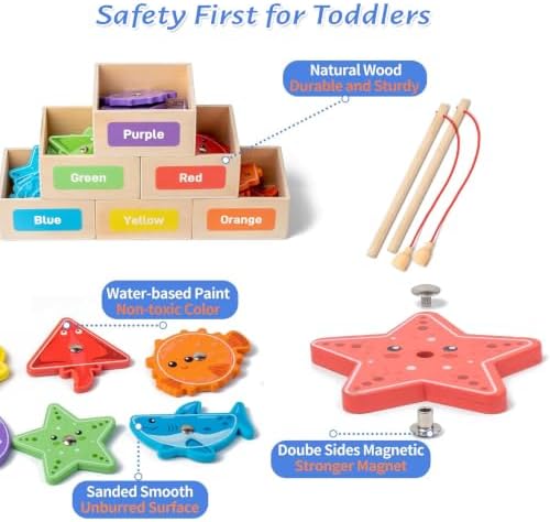 Montessori Fishing Game for Toddlers,Wooden Magnetic Fishing Game,Early Educational-Shape & Color Sorting Toy for Kid 3-5,Preschool Learning Fine Motor Skill,Classroom Matching Activity - Image 5