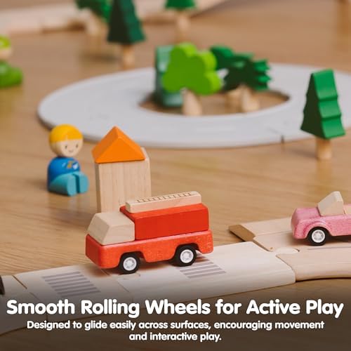 PlanToys® Fire Truck Wooden Montessori Vehicle Kids Indoor Outdoor Play Toy - Image 7