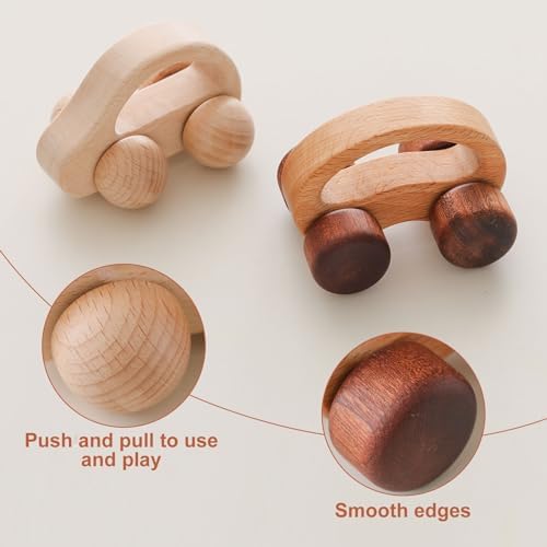 Wooden Baby Car Toys,Wood Push Car for Toddler Montessori Baby Grip Toy Car,Gifts for Boys and Girls,Push and Pull Toy Car 2 Pieces - Image 4