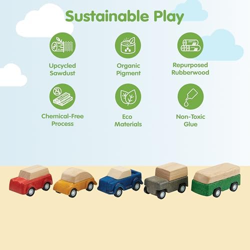 PlanToys® Car Set Wooden Montessori Vehicle Kids Indoor Outdoor Play Toy - Image 3