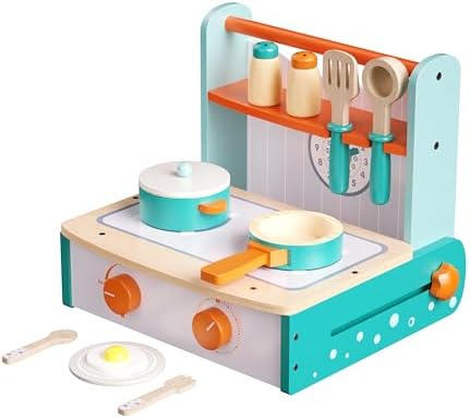 Dailyfunn Wooden Foldable &Portable Toy Stove Pretrend Kitchen PlaySet with Cooking Accessories - Image 2