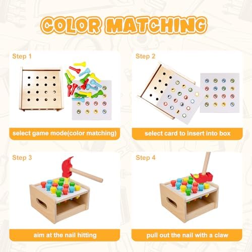 Adena Montessori 2 in 1 Montessori Screwdriver Board Set & Hammer Peg Toy Game Wooden Tool Set for Kids 3 4 5 Year Old - Image 3