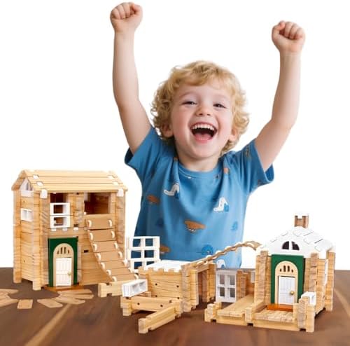 Jovi-mindly＆Notchies 107 Pcs STEM Wooden Blocks Toys with Door＆Windows|Learning Building Blocks Toy for Kids Ages 4-8 Boys and Girls|Classic Old Fashioned Toys Gifts for Birthday by Jovi-mindly%EF%BC%86Notchies
