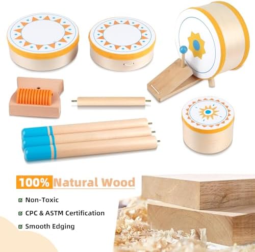 Toddlers Drum Set Toy Kids Wooden Jazz Drum Montessori Musical Instruments - Image 6