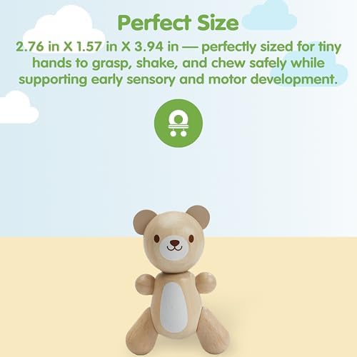 PlanToys® Little Bear Wooden Baby Rattle & Grasping Toy Montessori Infant - Image 2