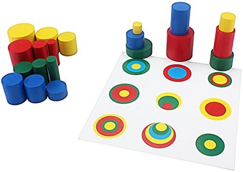 Thoth Montessori Color Cylinder with Cards Wooden Cylinder Ladder Block MINI-Size Knobless Cylinder Montessori Memory Training Game Early Development Toy for Kids - Image 2