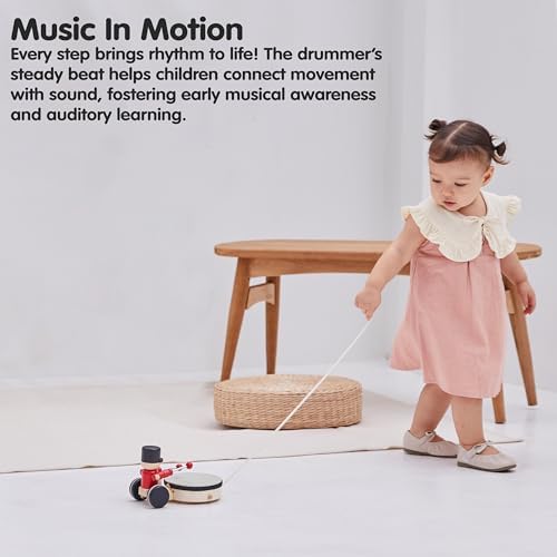 PlanToys® Wooden Pull Along Drummer Musical Toy for Kids Toddler Active Set - Image 5