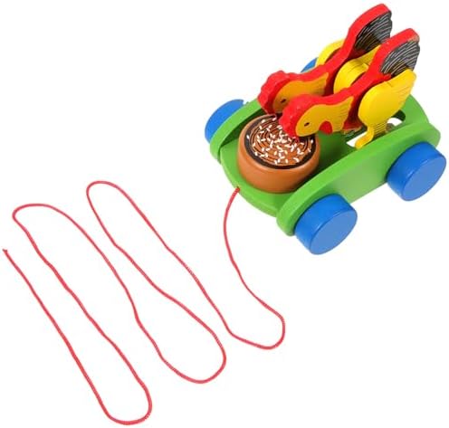 Chicken Pull Along Wooden Toy Cart for Boys and Girls, Early Education by PHENOFICE