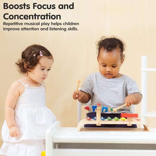 PlanToys® Musical Set Wooden Montessori Drum, Cymbal & Xylophone Kids Toy - Image 5