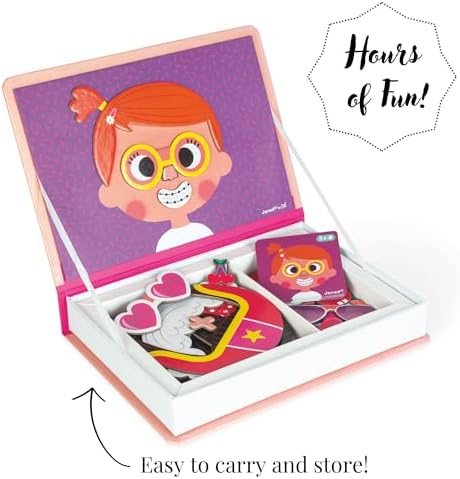Janod MagnetiBook 66 pc Magnetic Girl Crazy Face Dress Up Game - Ages 3+ - Creative Play - Enhances Creativity and Learning - Includes 55 Magnetic Pieces and 10 Cards - Image 3