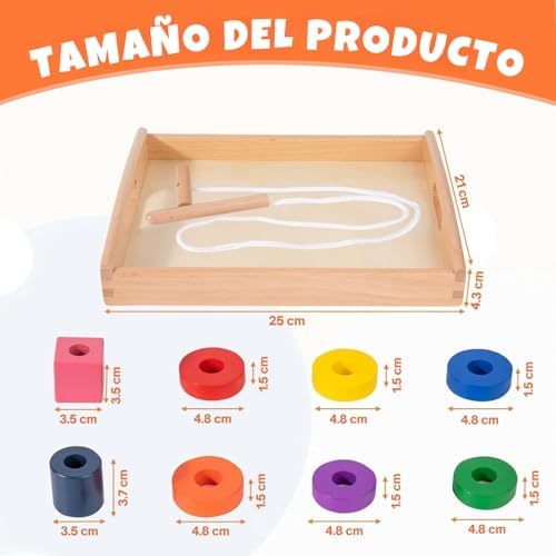 Adena Montessori Wooden Lacing Bead Set with Tray, 1-3y - Image 3