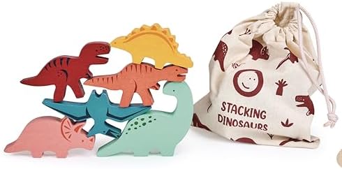 Mentari Toys - Happy Stacking Dinosaurs - 6pc Wooden Stacking Toy for Toddlers - Colorful Dinosaur Balancing Activity Toy with Bag - Boost Fine Motor Skills and Dexterity - Age 18m+ by MentariToys