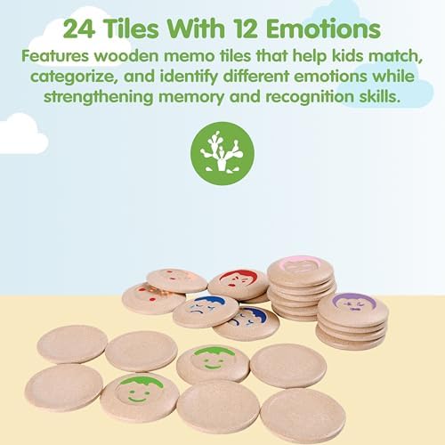PlanToys® My Mood Memo Wooden Montessori Emotional Matching Kids Feelings - Image 2