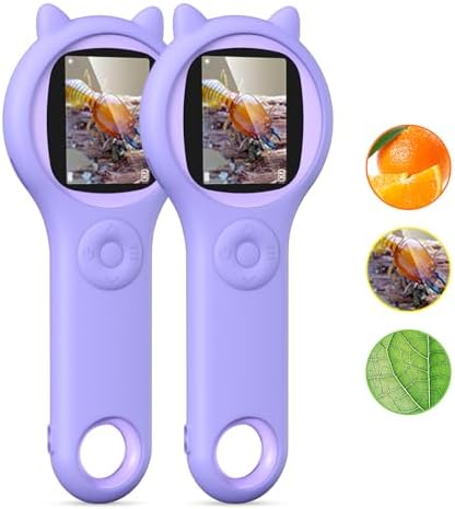 2Pcs Purple Kids Microscope-200X Fixed Focus Miniscope Portable Handheld Pocket Microscope -Science Toy for Toddlers, Christmas Birthday Gifts for Age 5 6 7 8 9 10 11 12 Girls Boys by Ashfly