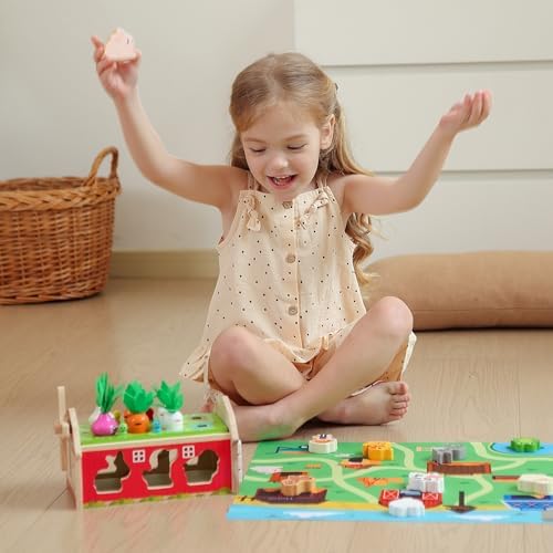 JAUNTY Montessori Toy for Toddlers 1 2 3 Years Old, Wooden Farm Shape Sorting Toy for Baby Boys Girls 1-3, Educational Learning Sensory Toy 1 Year Old Gift for 1st First Birthday - Image 2
