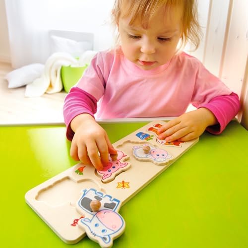 HABA Baby Farm Animals Clutching Puzzle - 4 Piece Jumbo Knob Wooden Puzzle for Ages 1 and Up - Image 4