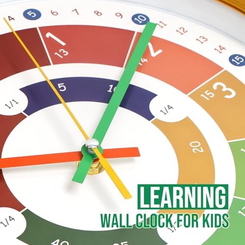 Kids Wall Clock Telling Time Silent Non-Ticking Learning Clock Colorful Teaching Wall Clocks Round Plastic Analog Educational Decor Clock for Classroom, Playroom, Bedroom (EDU2-Wood, 10 inch) - Image 5