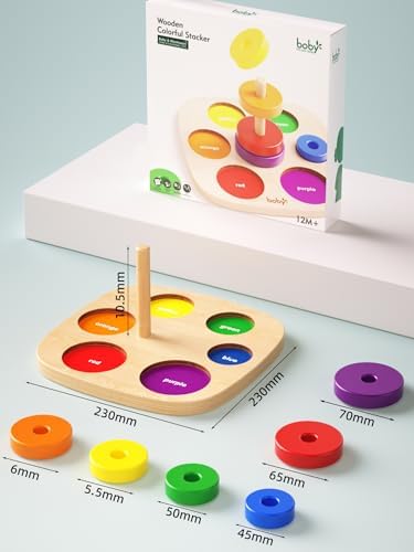 Dailyfunn Montessori Toys Wooden Rainbow Ring Stacker Color Size Learning Sorting Stacking Toy for Toddlers 1-3 Years Old - Image 7
