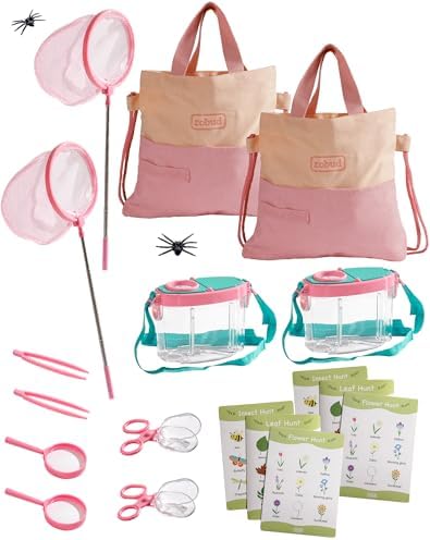 ROBUD Pink Dual Bug Catcher for Kids, Bug Catching Kit with Bag Kit, Pink Outdoor Exploration Set for Camping, Montessroi Toy for Kids Coming Closer to Nature, WRP60 by ROBUD