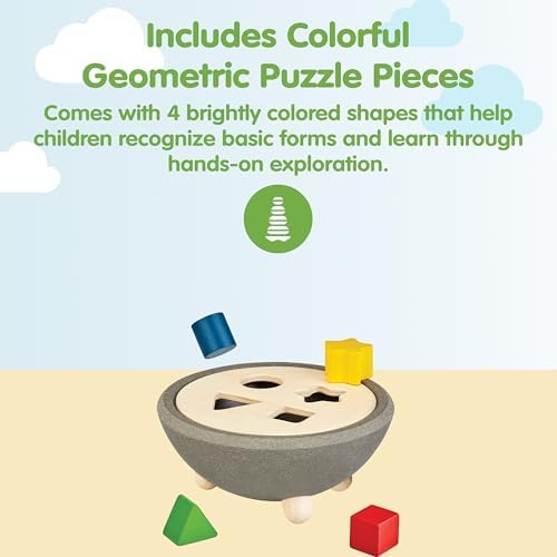 PlanToys® Wooden Sorting Bowl, Montessori Kids Shape Sorter Toy Set Play - Image 2