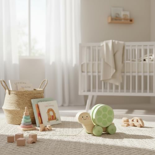 Pearhead Wooden Turtle Push and Pull Toy, Montessori Baby Walker Toy - Image 5