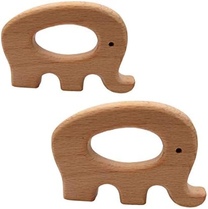 2pcs Natural Wooden Elephant Montessori Toys Pendant Pure Natural Beech Wood Animal Shape for Handmade Necklace/Bracelet (Elephant 2pcs) by Alenybeby