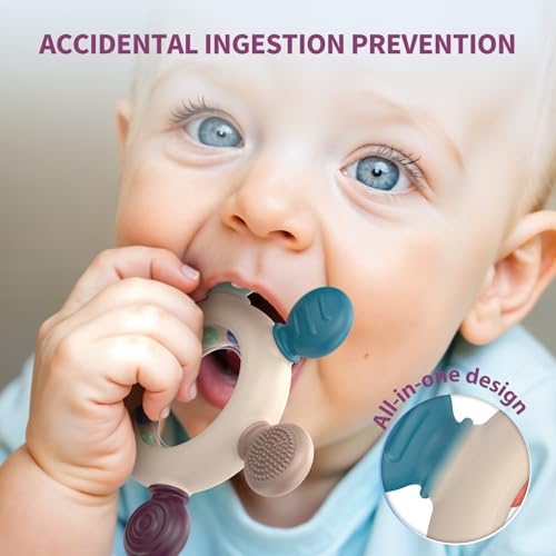 akolik Baby Teething Toys,Teething Relief Teethers Toy for Babies 0-3-6-9-12 Months Old Boys Girls BPA Free Baby Chew Toys Infant Toys Newborn Accessories(Ringer Grey) - Image 3