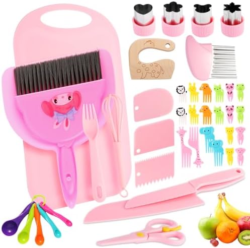 Kids Cooking and Toddler Knife Toys Set - 36Pcs Knifes for Real Cooking and Baking Accessories , Toddlers Kitchen Tools Ages 3-10 Kids Birthday Gift by ASSBABY