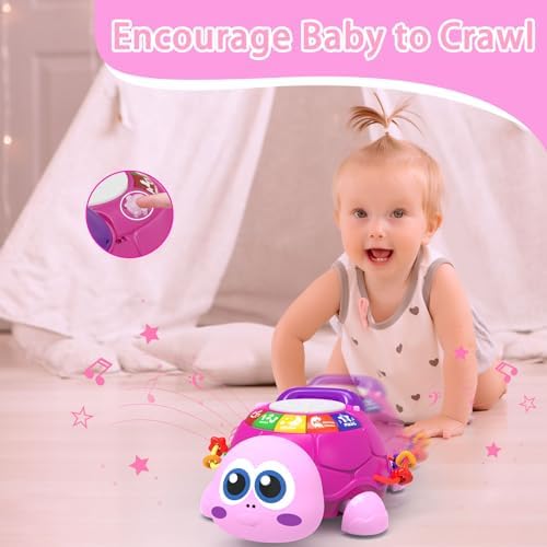 Ussybaby Musical Turtle Baby Toys 6 to 12 Month,Infant Light-up Musical Tummy Time Toy with Phone,Baby Crawling Toys for 7 8 9 12 Months Old,Easter Birthday Girl Gift for 3 4 5 Month+(Pink) - Image 5