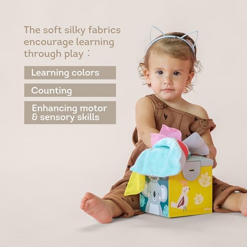 Taf Toys Sensory Crinkle Tissue Box for Toddlers. STEM Montessori Toy with Colorful Soft Scarves and Crinkling Blankies - Image 2