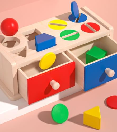 Montessori Shape‑Color Sorting Box, Wooden Coin Drop Toy - Image 3