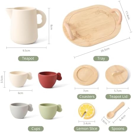 Youuys Wooden Tea Party Set for Toddler 3-5,Kids Tea Sets for Little Girls 4-6, 14pcs Silicone Kitchen Accessories, Pretend Play Montessori Toys with Tray for 3 4 5 6 Year Old Birthday - Image 2