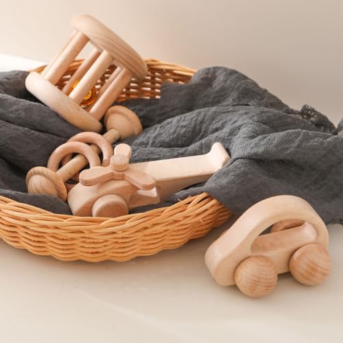 Wooden Baby Rattle Set - Montessori Grip Toy for Newborns, Natural Wood Gift Set of 3 - Image 4