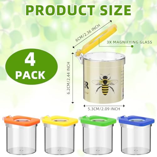 Halloscume 4 Pcs Insect Bug Viewer for Kids Magnifying Insect Box Bug Catcher Magnifier Container Critter Collection Kit Insect Cage Jar for Children Science Nature Exploration Tool - Image 2
