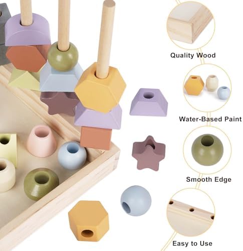 Montessori Toys for 3 Year Old - Wooden Lacing Beads & Stacking Blocks Toys for 3 4 5 Year Old Girl Boy Easter Birthday Gifts, Preschool Learning Activities With Beads Sequencing Set for Kids Age 3+ - Image 5