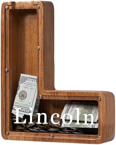 Personalized Large Wooden Kids Letter Piggy Bank - (Laser Engraved) Custom Piggy Bank for Boys Girls - Wooden Banks with Initials - Alphabet Money Box Bank Birthday Letter L Bank by Ladenk
