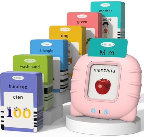 Startcan Spanish & English Talking Flash Cards for Girls 3-6, Audible Toys with Music to Learn Numbers 0-100, Letters, Phrases and More Spanish and English Vocabulary - 278 Cards and 556 Words(Pink) by Startcan