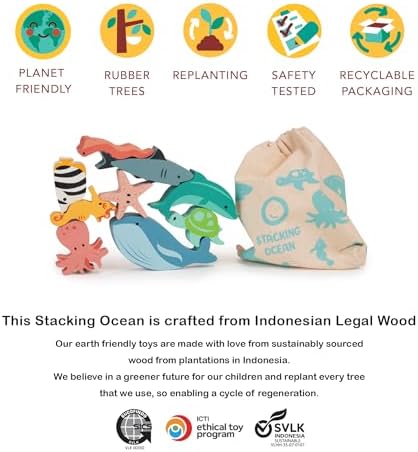 Mentari Toys - Happy Stacking Ocean - 9pc Wooden Stacking Toy for Toddlers - Colorful Sea Themed Balancing Activity Toy with Bag - Boost Fine Motor Skills and Dexterity - Educational Toy - Age 18m+ - Image 5