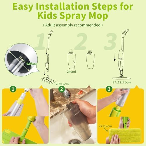 Kids Spray Mop, Fun & Functional Toddler Mop Cleaning Set,Real Working Mini Mop, Pretend Play Toy –Includes Spray Bottle,Washable Microfiber Pads, Montessori Kids Cleaning Toy Set -Green - Image 2