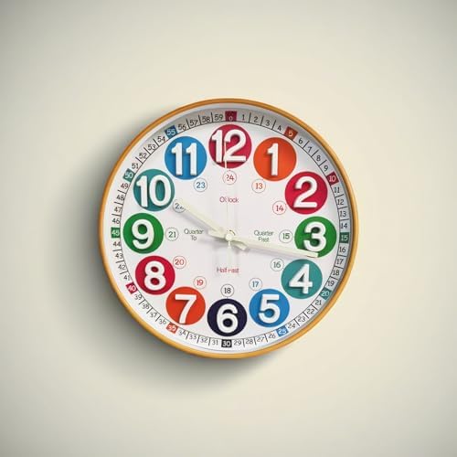 Learning Time Clock for Kids,12 Inch 3D Numbers Colorful Clock Face Silent Clocks，Bedroom,Kitchen,Classroom,Décor at School, Clear Digital Wall Clock for Kids Room (3D Wood Color Luminous) - Image 6