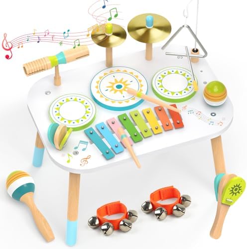 12-in-1 Drum Set for Toddlers 18+ Months, Wooden Baby Musical Instruments by Unknown