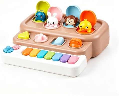 Mini Interactive Pop Up Animal Toy with Piano Keys, Music & Lights, Montessori Cause and Effect Toys for 3+ Year Old, STEM Fine Motor Skills Baby Toy for Infants 6-12 Months, Toddler Birthday Gift by HOPANDOS