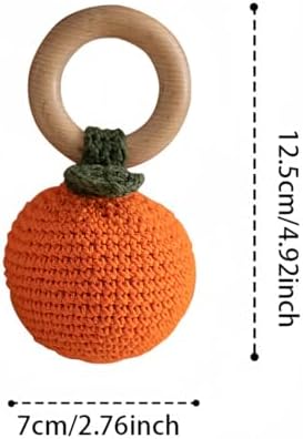 Wooden Baby Rattle Toys Stuffed Crochet Rattle with Teether Ring for Newborn Babies Fruit Wooden Teether Toy Infant Toddler Handcrafted Crochet Rattles Cute Shower Gifts for Boy and Girls - Image 2