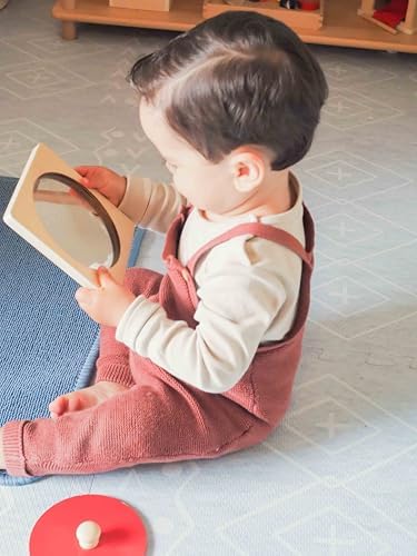 Montessori Baby Toys Play Kit Montessori Mirror Peekaboo Knob Puzzle, Medium Spinning Drum and Rainbow Fabric Ball Kit Toys for6-12Months Toddlers (Mirror Peekaboo Knob Puzzle) - Image 3