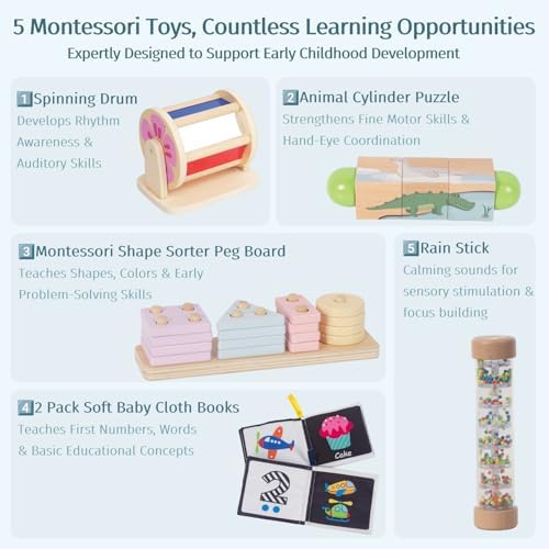 WOODENFUN Wooden Montessori Baby Toys Play Kit, Newborn Learning Set - Image 2