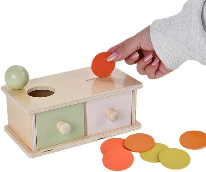 Coin & Ball Drop Box – Wooden Push/Pull Posting Toy for Toddlers, Object Permanence, Sorting, Pincer Grasp, Fine Motor Skills, Practical Life Toy for Kids Ages 3–6 by EduLandMontessori