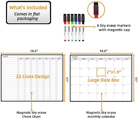 JJPRO Magnetic Dry Erase Chore Chart and Monthly Planner Whiteboard Bundle for Fridge - Chore Chart for Multiple Kids, Monthly Calendar, Behavior Chart, Reward Chart, 6 Markers - Image 2